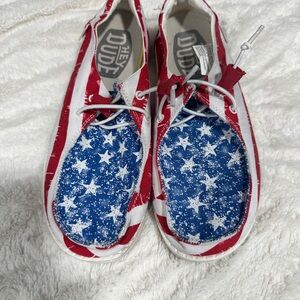 Hey Dude Size 6 Wally Multicolor Patriotic Star American Flag Sneaker Shoes